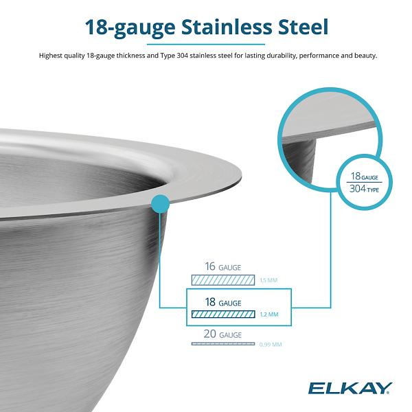 Elkay ELUH1811 Asana® Stainless Steel 19-1/2" x 13-5/16" x 6-1/4" Single Bowl Undermount Bathroom Sink