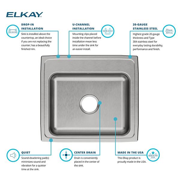 Elkay PSR2219 Celebrity® Stainless Steel 22" x 19-1/2" x 7-1/8" Single Bowl Drop-in Sink
