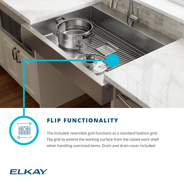 Elkay ELDSSF33279DBG Dart Canyon® Stainless Steel 32-7/8" x 27-1/4" x 9-5/8" 1-Hole Single Bowl Farmhouse Workstation Sink with 4-13/16" Deep Work Shelf