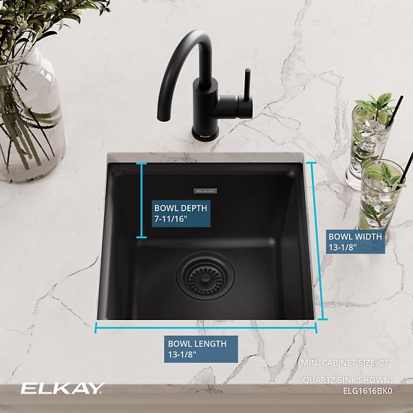 Elkay ELG1616 Quartz Classic® 15-3/4" x 15-3/4" x 7-11/16" Single Bowl Dual Mount Bar Sink