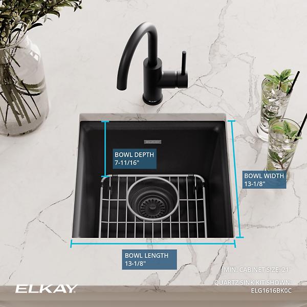 Elkay ELG1616C Quartz Classic® 15-3/4" x 15-3/4" x 7-11/16" Single Bowl Dual Mount Bar Sink Kit