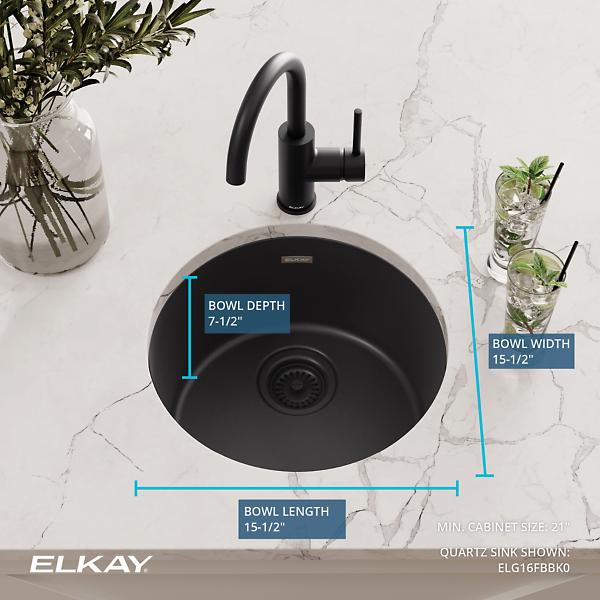 Elkay ELG16FB Quartz Classic® 18-1/8" x 18-1/8" x 7-1/2" Single Bowl Dual Mount Bar Sink