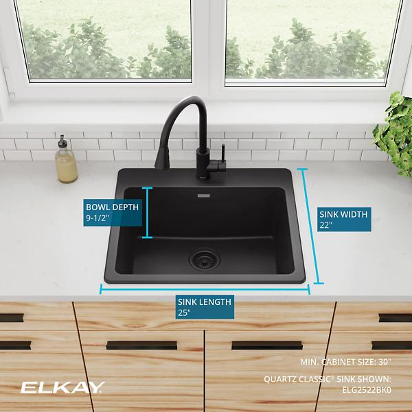 Elkay ELG2522 Quartz Classic® 25" x 22" x 9-1/2" Single Bowl Drop-in Sink