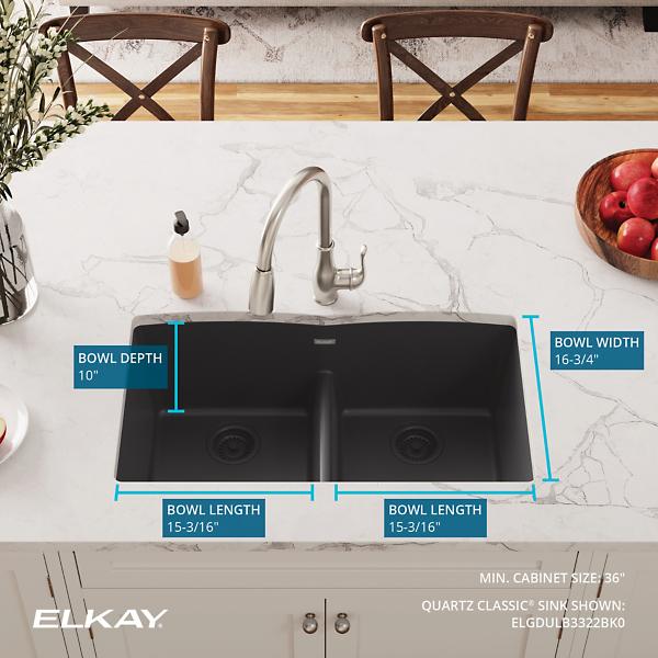 Elkay ELGDULB3322 Quartz Classic® 33" x 19" x 10" Equal Double Bowl Undermount Sink with Aqua Divide