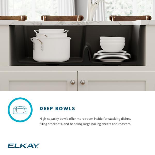 Elkay ELGULBO3322 Quartz Classic® 33" x 20-1/2" x 9-1/2" Offset 60/40 Double Bowl Undermount Sink with Aqua Divide