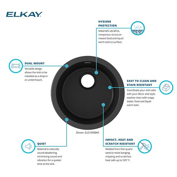 Elkay ELG16FB Quartz Classic® 18-1/8" x 18-1/8" x 7-1/2" Single Bowl Dual Mount Bar Sink