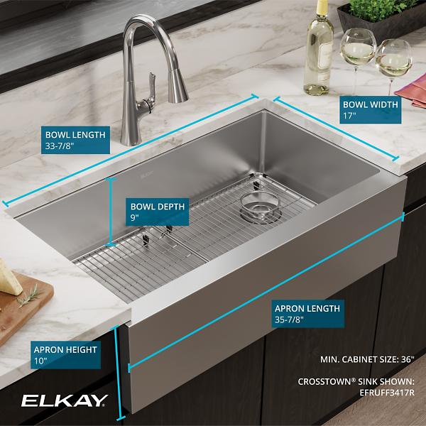 Elkay EFRUFF3417R Crosstown® 16 Gauge Stainless Steel 35-7/8" x 20-1/4" x 9" Single Bowl Tall Farmhouse Sink