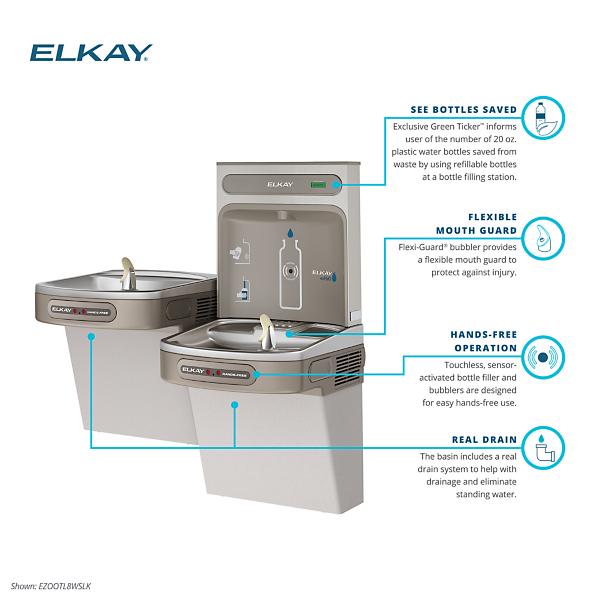 Elkay EZOOTL8WSLK ezH2O® Bottle Filling Station with Bi-Level ADA Cooler Dual Hands Free Activation Non-Filtered Refrigerated Light Gray