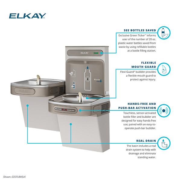 Elkay EZOTL8WSLK ezH2O® Bottle Filling Station with Bi-Level ADA Cooler Hands Free Activation Non-Filtered Refrigerated Light Gray