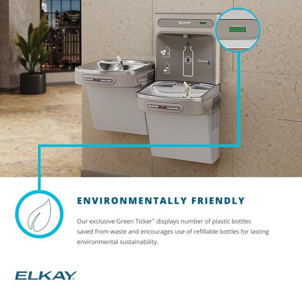 Elkay LZO8WSLK ezH2O® Bottle Filling Station with Single ADA Cooler Hands Free Activation Filtered Refrigerated Light Gray