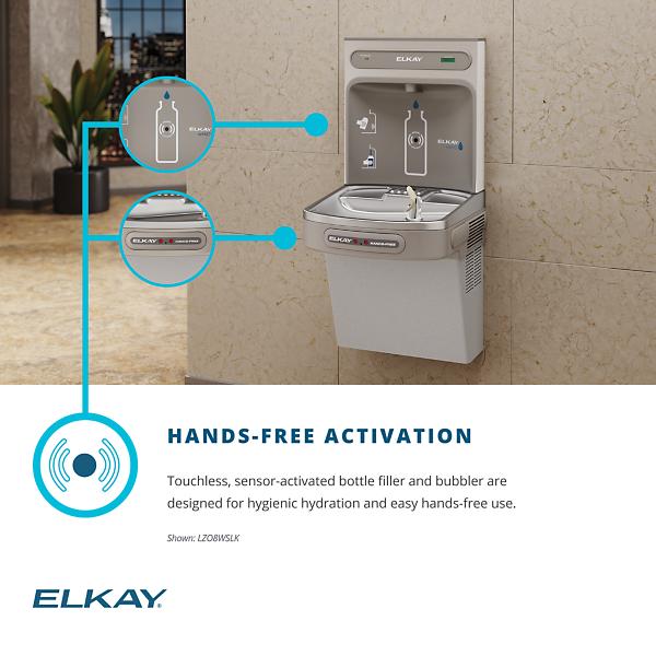 Elkay LZO8WSLK ezH2O® Bottle Filling Station with Single ADA Cooler Hands Free Activation Filtered Refrigerated Light Gray