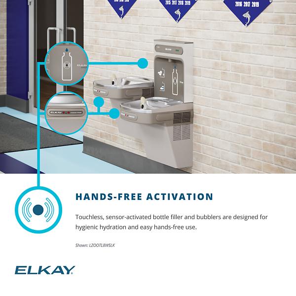 Elkay EZOTL8WSLK ezH2O® Bottle Filling Station with Bi-Level ADA Cooler Hands Free Activation Non-Filtered Refrigerated Light Gray