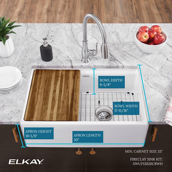 Elkay SWUF13020CBWH Fireclay 30" x 18-13/16" x 9-5/8" Single Bowl Farmhouse Workstation Sink Kit White