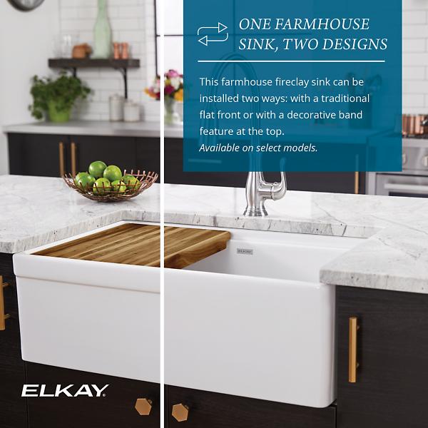 Elkay F23320CBWHC Fireclay 33" x 19-15/16" x 9-1/8" Double Bowl Farmhouse Workstation Sink Kit with Aqua Divide White