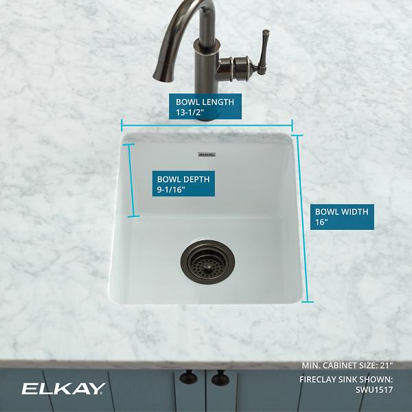 Elkay SWU1517WH Fireclay 16-7/16" x 18-15/16" x 9-1/16" Single Bowl Undermount Bar Sink White