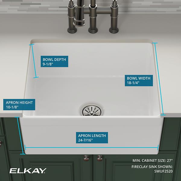 Elkay SWUF2520WH Fireclay 24-7/16" x 19-11/16" x 9-1/8" Single Bowl Farmhouse Sink White