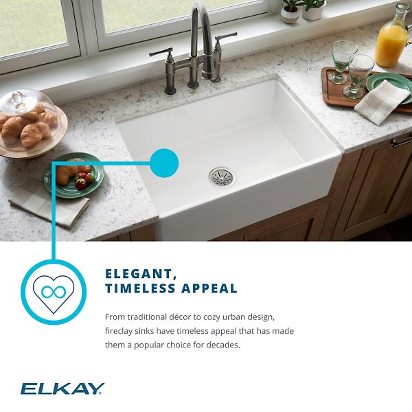Elkay SWUF28179WHC Fireclay 30" x 19-15/16" x 9-1/8" Single Bowl Farmhouse Sink Kit White