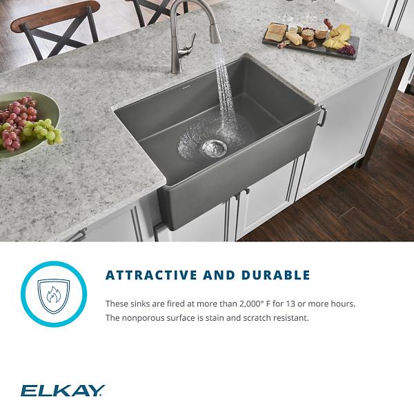 Elkay SWUF28179WHC Fireclay 30" x 19-15/16" x 9-1/8" Single Bowl Farmhouse Sink Kit White