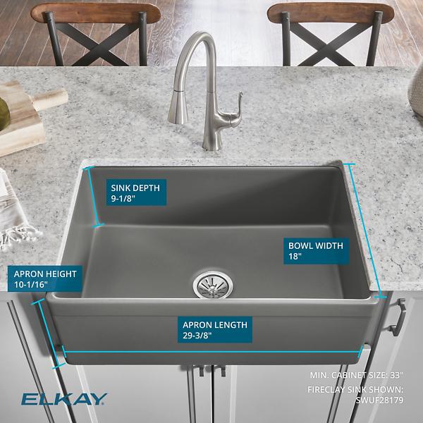 Elkay SWUF28179WHC Fireclay 30" x 19-15/16" x 9-1/8" Single Bowl Farmhouse Sink Kit White