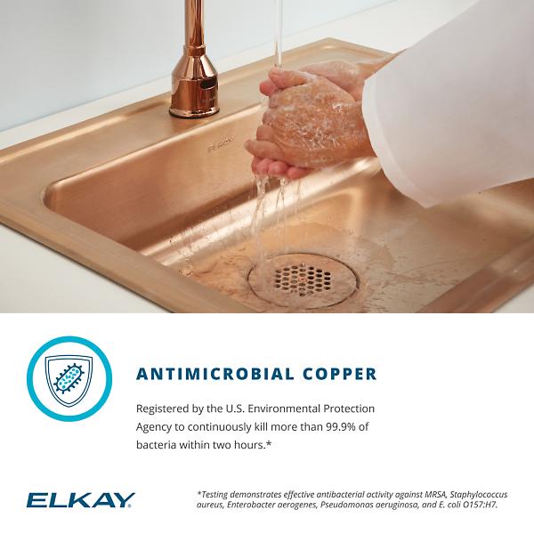 Elkay LRAD2521651-CU CuVerro® antimicrobial copper 25" x 21-1/4" x 6-1/2" 1-Hole Single Bowl Drop-in ADA Sink