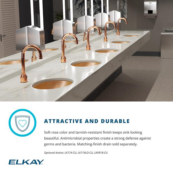 Elkay LRAD2222601-CU CuVerro® antimicrobial copper 22" x 22" x 6" 1-Hole Single Bowl Drop-in ADA Sink