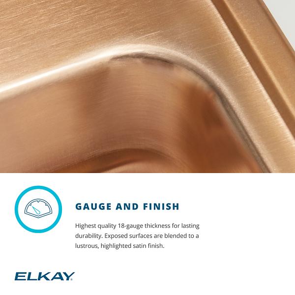 Elkay LRAD2521403-CU CuVerro® antimicrobial copper 25" x 21-1/4" x 4" 3-Hole Single Bowl Drop-in ADA Sink