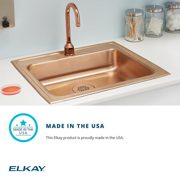 Elkay LRAD2521651-CU CuVerro® antimicrobial copper 25" x 21-1/4" x 6-1/2" 1-Hole Single Bowl Drop-in ADA Sink