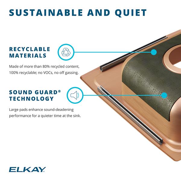 Elkay LRAD221955-CU CuVerro® antimicrobial copper 22" x 19-1/2" x 5-1/2" Single Bowl Drop-in ADA Sink