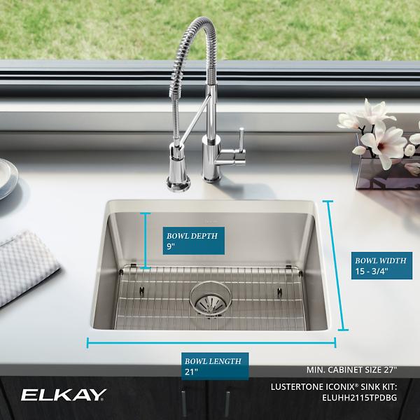 Elkay ELUHH2115TPDBG Lustertone Iconix® 16 Gauge Stainless Steel 23-1/2" x 18-1/4" x 9" Single Bowl Undermount Sink Kit with Perfect Drain®