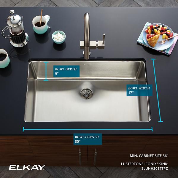 Elkay ELUHH3017TPD Lustertone Iconix® 16 Gauge Stainless Steel, 32-1/2" x 19-1/2" x 9" Single Bowl Undermount Sink with Perfect Drain®