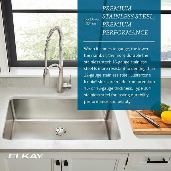 Elkay ELUH3017T Lustertone Iconix® 18 Gauge Stainless Steel 32-1/2 x 19-1/2" x 9" Single Bowl Undermount Sink