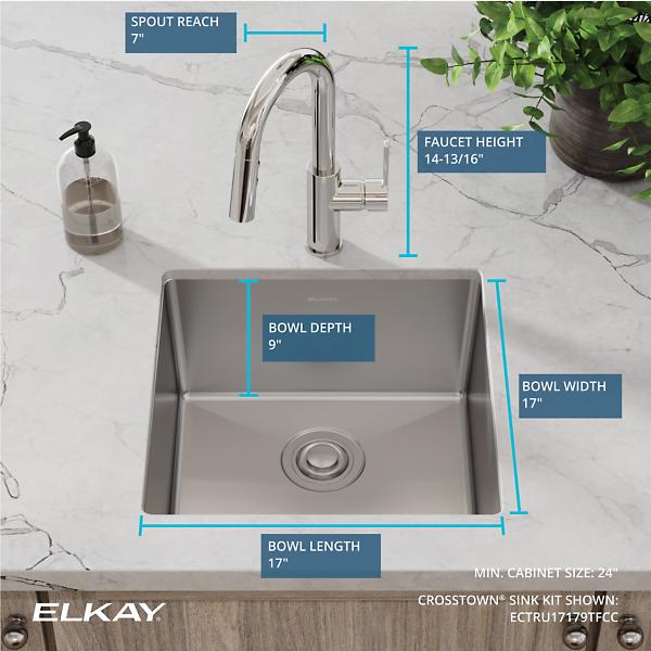 Elkay ECTRU17179TFCC Crosstown® 18 Gauge Stainless Steel 18-1/2" x 18-1/2" x 9" Single Bowl Undermount Sink & Faucet Kit with Drain