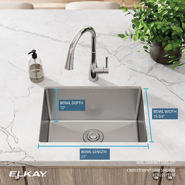 Elkay EFRU211510T Crosstown® 16 Gauge Stainless Steel 23-1/2" x 18-1/4" x 10" Single Bowl Undermount Sink