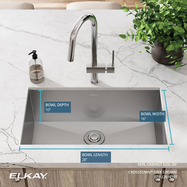 Elkay EFRU281610T Crosstown® 16 Gauge Stainless Steel 30-1/2" x 18-1/2" x 10" Single Bowl Undermount Sink