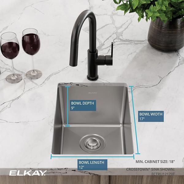 Elkay ECTRU12179T Crosstown® 18 Gauge Stainless Steel 13-1/2" x 18-1/2" x 9" Single Bowl Undermount Bar Sink