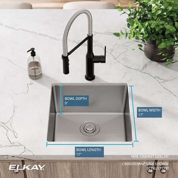 Elkay ECTRU17179T Crosstown® 18 Gauge Stainless Steel 18-1/2" x 18-1/2" x 9" Single Bowl Undermount Sink