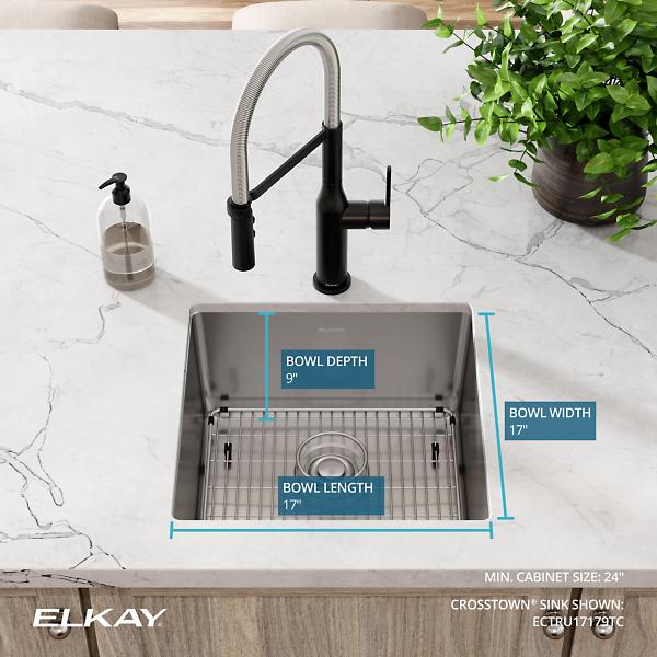 Elkay ECTRU17179TC Crosstown® 18 Gauge Stainless Steel 18-1/2" x 18-1/2" x 9" Single Bowl Undermount Sink Kit