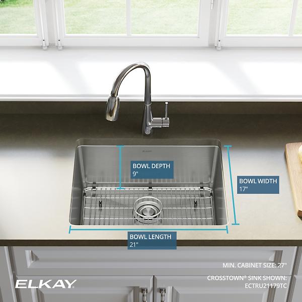 Elkay ECTRU21179TC Crosstown® 18 Gauge Stainless Steel 22-1/2" x 18-1/2" x 9" Single Bowl Undermount Sink Kit