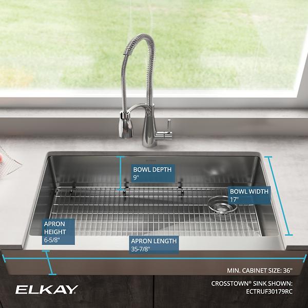 Elkay ECTRUF30179RC Crosstown® 18 Gauge Stainless Steel 35-7/8" x 20-1/4" x 9" Single Bowl Farmhouse Sink Kit