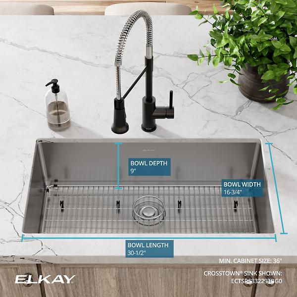 Elkay ECTSRS33229TBG Crosstown® 18 Gauge Stainless Steel 33" x 22" x 9" Single Bowl Dual Mount Sink Kit