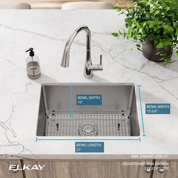 Elkay EFRU211510TC Crosstown® 16 Gauge Stainless Steel 23-1/2" x 18-1/4" x 10" Single Bowl Undermount Sink Kit