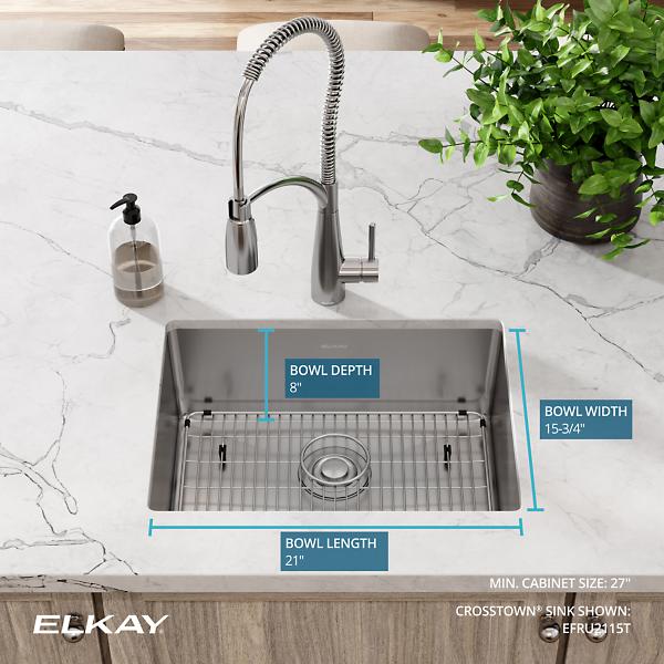 Elkay EFRU2115TC Crosstown® 16 Gauge Stainless Steel 23-1/2" x 18-1/4" x 8" Single Bowl Undermount Sink Kit