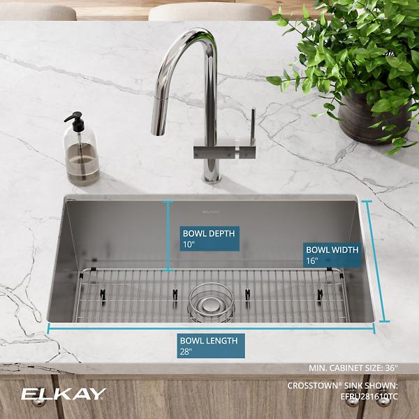 Elkay EFRU281610TC Crosstown® 16 Gauge Stainless Steel 30-1/2" x 18-1/2" x 10" Single Bowl Undermount Sink Kit