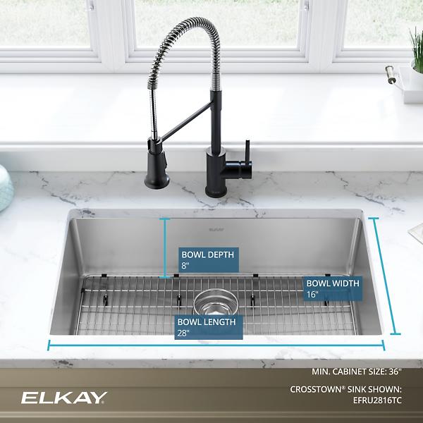 Elkay EFRU2816TC Crosstown® 16 Gauge Stainless Steel 30-1/2" x 18-1/2" x 8" Single Bowl Undermount Sink Kit