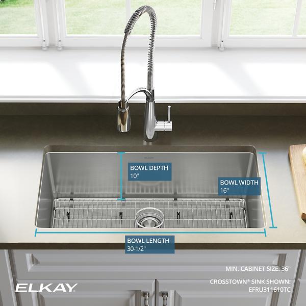 Elkay EFRU311610TC Crosstown® 16 Gauge Stainless Steel 32-1/2" x 18" x 10" Single Bowl Undermount Sink Kit