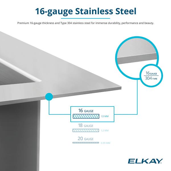 Elkay EFRU30169RTWC Crosstown® 16 Gauge Workstation Stainless Steel, 31-1/2" x 18-1/2" x 9" Single Bowl Undermount Sink Kit