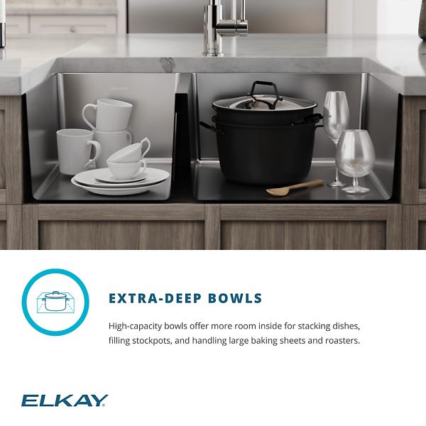 Elkay ECTRU32179LTFBC Crosstown® 18 Gauge Stainless Steel 31-1/2" x 18-1/2" x 9" 40/60 Double Bowl Undermount Sink & Faucet Kit with Bottom Grid & Drain