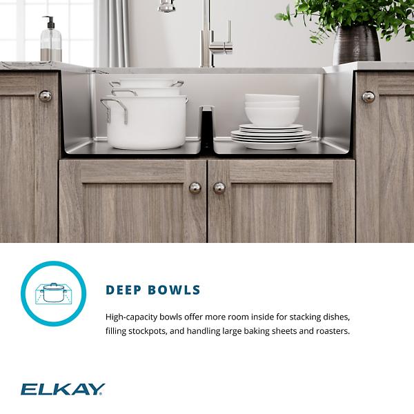 Elkay ECTRUFA32179FBC Crosstown® 18 Gauge Stainless Steel 35-7/8" x 20-1/4" x 9" Equal Double Bowl Farmhouse Sink & Faucet Kit with Aqua Divide & Bottom Grid & Drain