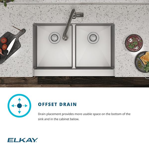 Elkay ECTRUFA32179FBC Crosstown® 18 Gauge Stainless Steel 35-7/8" x 20-1/4" x 9" Equal Double Bowl Farmhouse Sink & Faucet Kit with Aqua Divide & Bottom Grid & Drain