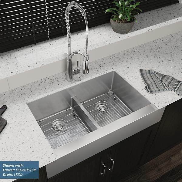 Elkay ECTRUFA32179C Crosstown® 18 Gauge Stainless Steel 35-7/8" x 20-1/4" x 9" Equal Double Bowl Farmhouse Sink Kit with Aqua Divide